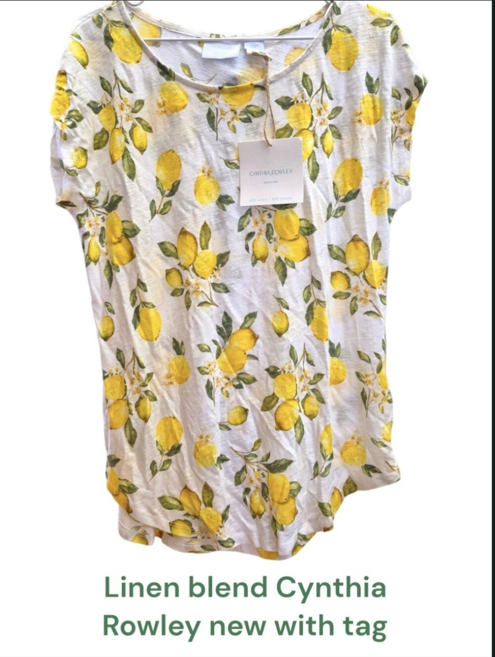 Cynthia Rowley White Tee with Yellow Lemon Print - New With Tag Size Medium